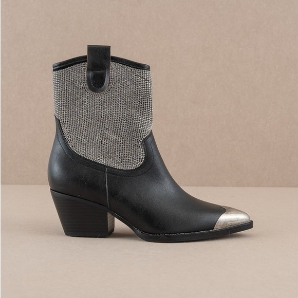 Rhinestone Studded Western Booties with Metal Toe - Oasis Society - Picture 4 of 7
